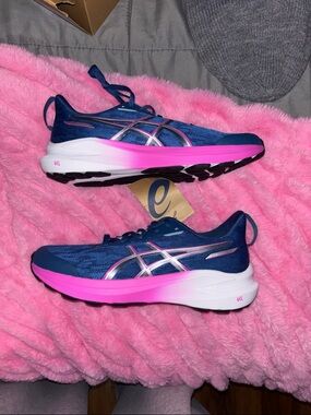ASICS Navy and Hot Pink Women's Athletic Running Shoes